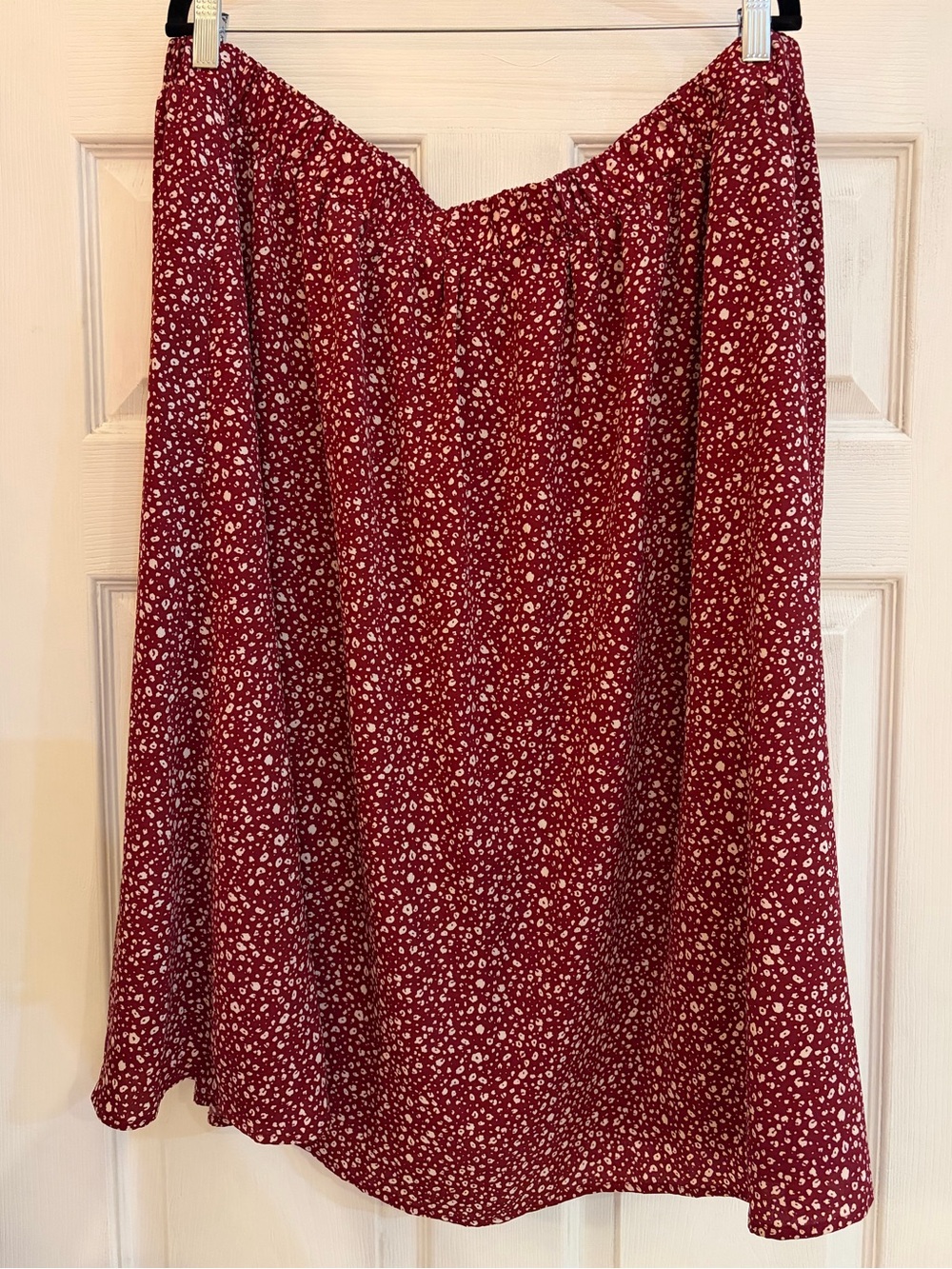 Chicsoul Burgundy/White Abstract Floral Print Midi Skirt with Elastic Waist